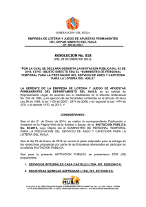 Resolución por la cual se declara desierta la Invitación Pública 03 de 2014