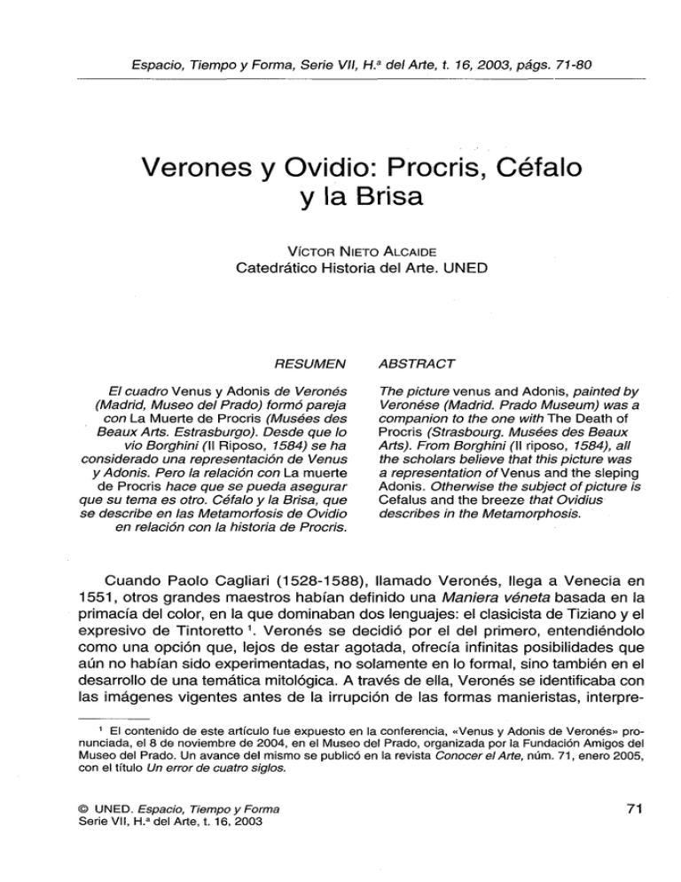 Verones Y Ovidio Procris Céfalo Y La Brisa 8097