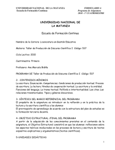 (COD. 537) TALLER DE PRODUCCION DE DISCURSO CIENTIFICO I