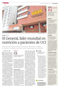El General, líder mundial en nutrición a pacientes de UCI