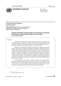 recomendación nº 122 del Consejo de Derechos Humanos de Naciones Unidas en Ginebra, 2010, documento A/HRC/14/23 sobre la aplicación de los 14 principios para un marco regulatorio democrático sobre radio y televisión comunitaria