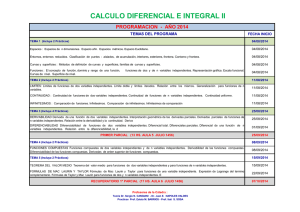 CALCULO DIFERENCIAL E INTEGRAL II PROGRAMACION  -  AÑO 2014