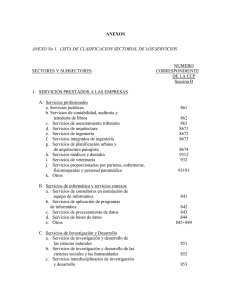 ANEXOS ANEXO No 1.  LISTA DE CLASIFICACION SECTORIAL DE LOS...  NUMERO