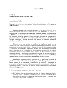 Normas para la implantación de la política energética de la Universidad de Puerto Rico