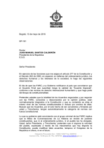 Carta del Procurador Alejandro Ordóñez al Presidente Juan Manuel Santos.
