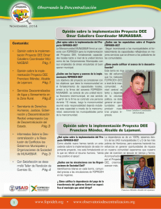Opinión sobre la implementación Proyecto DEE Omar Caballero Coordinador MUNASBAR. Contenido: Noviembre, 2014