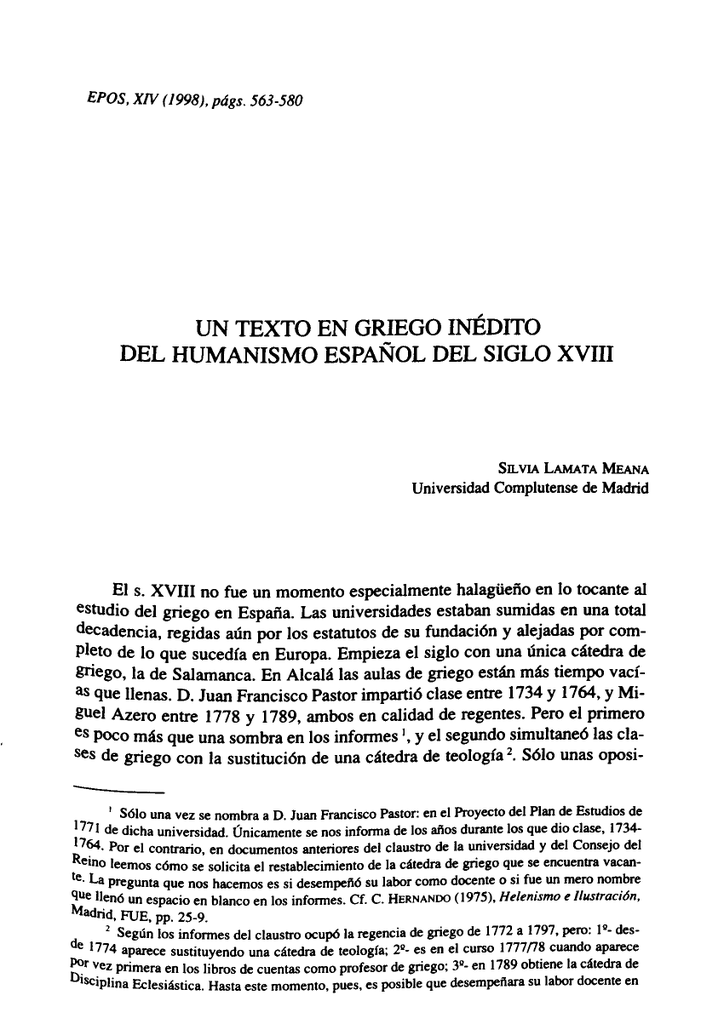 Un Texto En Griego Inedito Del Humanismo Espanol Del Siglo Xviii