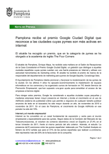 Pamplona recibe el premio Google Ciudad Digital que reconoce a las ciudades cuyas pymes son más activas en internet (89.72 Kb)