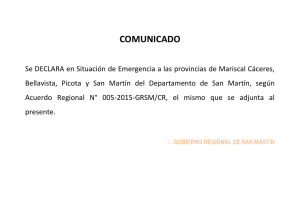 Se declara en situación de emergencia a las provincias de Mariscal Cáceres, Bellavista, Picota y San Martín Departamento (2015-01-22)