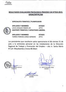 1 RESULTADOS EVALUACION  PSICOLOGICA PROCESO CAS NoOl0-2015- GRSM/DRTPE/SM