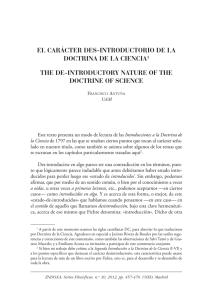 EL CARÁCTER DES-INTRODUCTORIO DE LA DOCTRINA DE LA CIENCIA DOCTRINE OF SCIENCE
