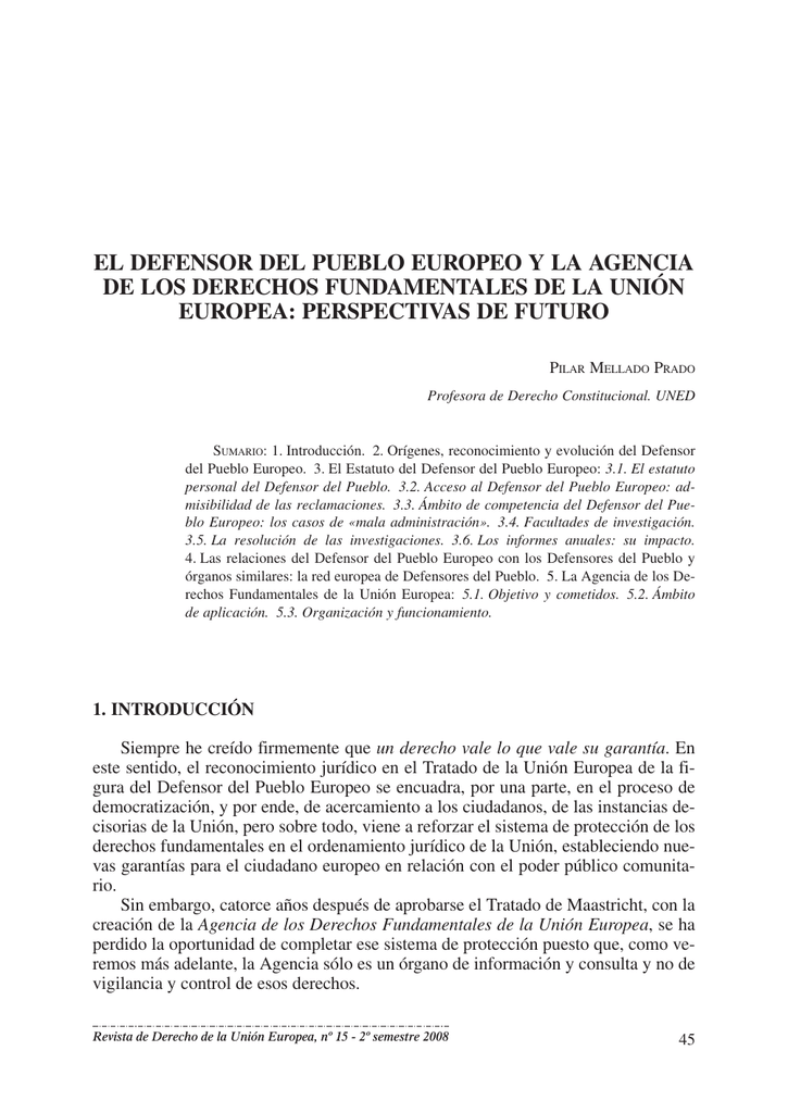 EL DEFENSOR DEL PUEBLO EUROPEO Y LA AGENCIA