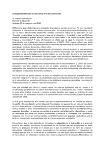 una carta dirigida al ministro Joaquín Lavín
