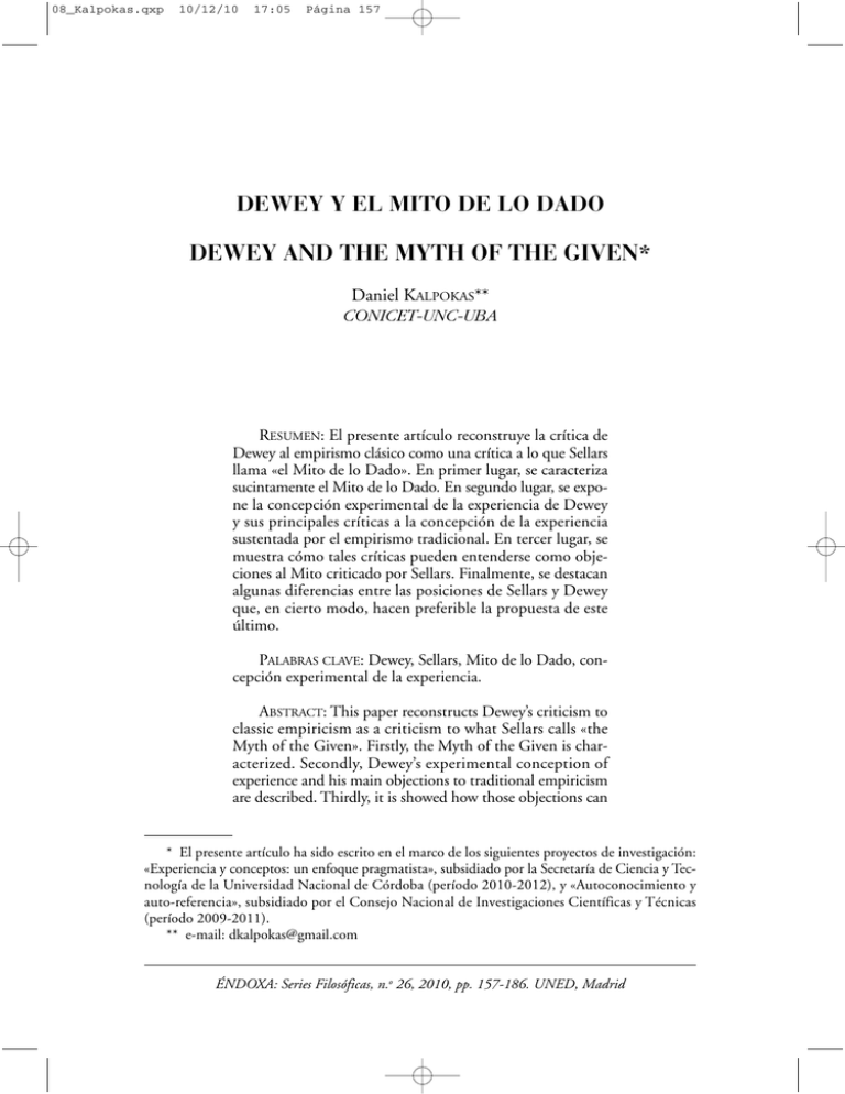 DEWEY Y EL MITO DE LO DADO Daniel K
