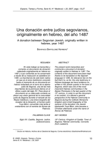 Una donaci&oacute;n entre jud&iacute;os segovianos, originalmente en hebreo, del a&ntilde;o 1487