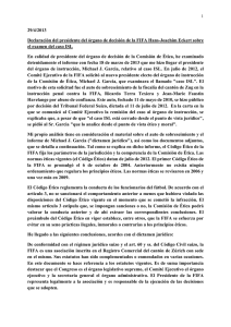 29/4/2013 Declaración del presidente del órgano de decisión de la FIFA... el examen del caso ISL