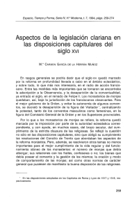 Aspectos de la legislación clariana en las disposiciones capitulares del siglo XVI