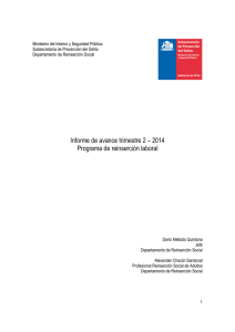 Informe Programa de Reinserción Laboral, Segundo Trimestre 2014, Glosa 05
