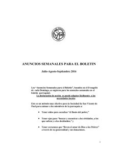 ANUNCIOS SEMANALES PARA EL BOLETIN Julio-Agosto-Septiembre 2016