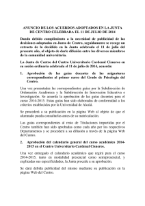 Resumen de los acuerdos de la Junta de Centro (11/07/2014)