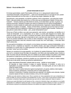 ¿Fundar Schoenstatt de nuevo?. P. Eduardo Aguirre. Editorial Rev. Vínculo marzo 2014