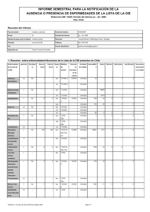 Notificación de ausencia/presencia de enfermedades de la lista OIE - II semestre 2006