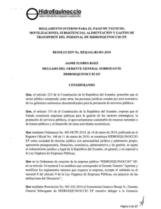 REGLAMENTO INTERNO EL PAGO DE VIÁTICOS, MOVILIZACIONES, SUBSISTENCIAS, ALIMENTACI~N Y GASTOS DE