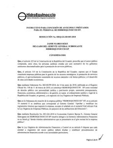 INSTRUCTIVO PARA CONCESION DE ANTICIPOS Y PRÉSTAMOS RESOLUCIÓN No. HEQ-GGRI-003-2010