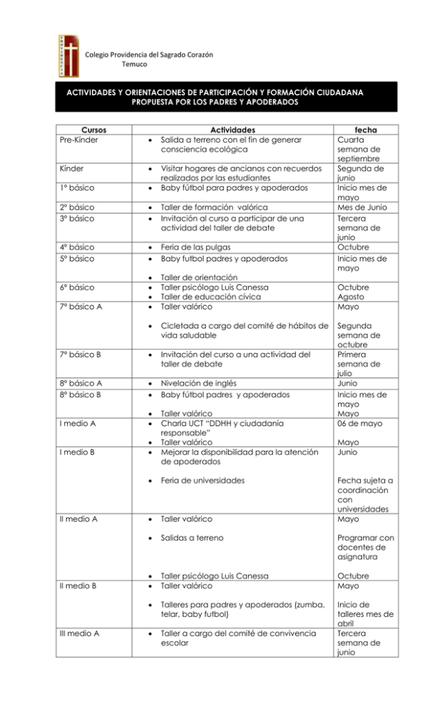 Calendario De Formacion Ciudadana Padres Y Apoderados