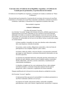 Convenio entre el Gobierno de la República Argentina y el... Canadá para la promoción y la protección de inversiones