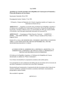 Ley 24.563 Protección Recíproca de Inversiones.