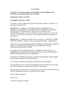 Ley Nº 24.248 Promoción y Protección Recíproca de Inversiones.