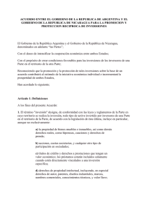 ACUERDO ENTRE EL GOBIERNO DE LA REPUBLICA DE ARGENTINA Y... GOBIERNO DE LA REPUBLICA DE NICARAGUA PARA LA PROMOCION Y