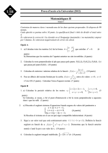 Matemàtiques II Prova d’accés a la Universitat (2012)