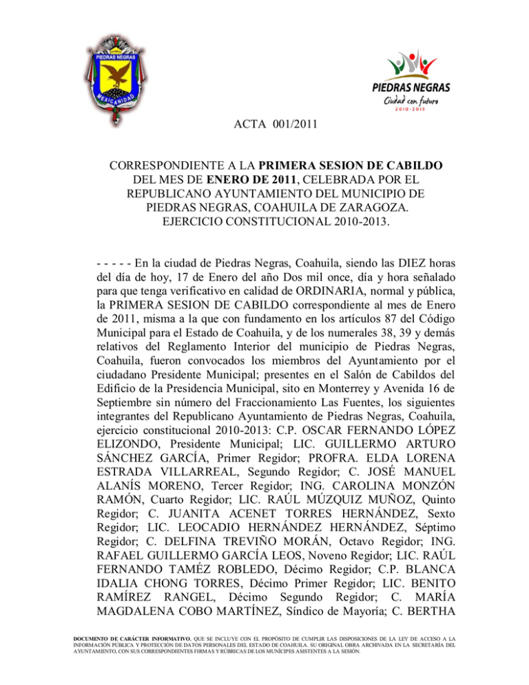 Acta 001 Primer Sesión De Enero