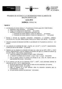 PRUEBAS DE ACCESO A LA UNIVERSIDAD PARA ALUMNOS DE BACHILLERATO LOE QUÍMICA.