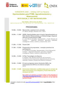 Horizonte 2020. Infoday CDTI en Navarra - Agroalimentación y biotecnología. CNTA