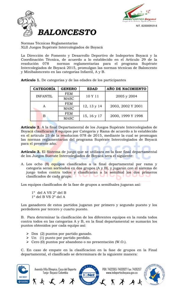 REGLAMENTO BALONCESTO Y MINIBALONCESTO 2015