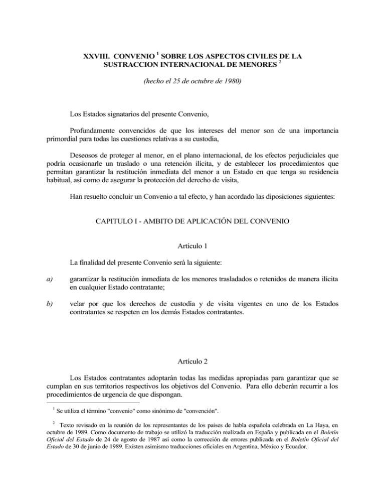 Convenci N De La Haya Sobre Aspectos Civiles De La Sustracci N ...