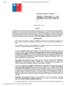 Autoriza formulación y uso experimental de una muestra del plaguicida Altivo Dust Cobre 899 DP