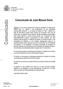 Comunicado de Jos Manuel Soria