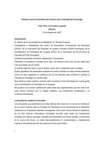 Palabras ante la Asamblea del Claustro de la Facultad de...  Prof. Psic. Luis Víctor Leopold Decano