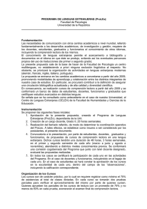 PROGRAMA DE LENGUAS EXTRANJERAS (ProLEx) Fundamentación Facultad de Psicología Universidad de la República
