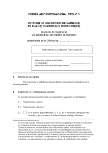 FORMULARIO INTERNACIONAL TIPO N 3  PETICION DE INSCRIPCION DE CAMBIO(S)