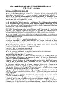 Resolución del Consejo REGLAMENTO DE ORGANIZACION DE LOS SERVICIOS DOCENTES DE LA FACULTAD DE PSICOLOGIA