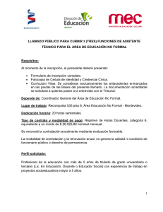 LLAMADO PÚBLICO PARA CUBRIR 3 (TRES) FUNCIONES DE ASISTENTE