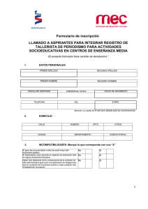 Formulario de inscripción LLAMADO A ASPIRANTES PARA INTEGRAR REGISTRO DE