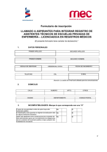 Formulario de inscripción LLAMADO A ASPIRANTES PARA INTEGRAR REGISTRO DE