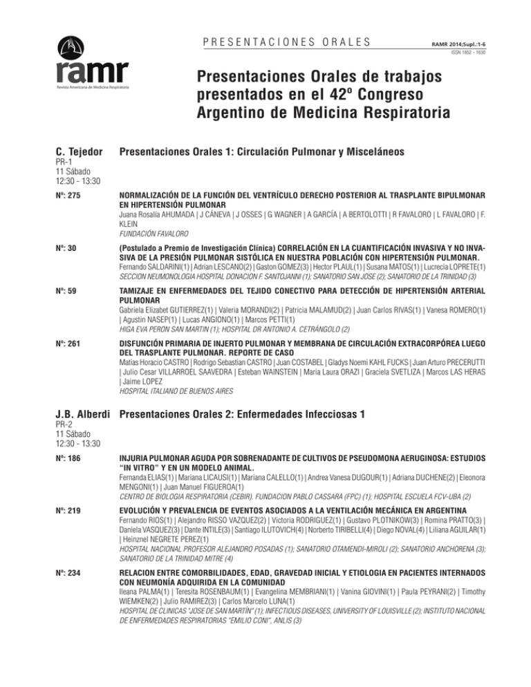 Presentaciones Orales 1: Circulaci N Pulmonar Y Miscel Neos