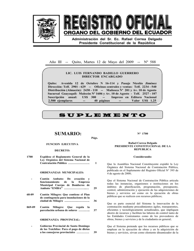 Reglamenteo de la Ley Organica Sistema Nacional contratacion publica Reglamenteo de la Ley Organica Sistema Nacional contratacion publica